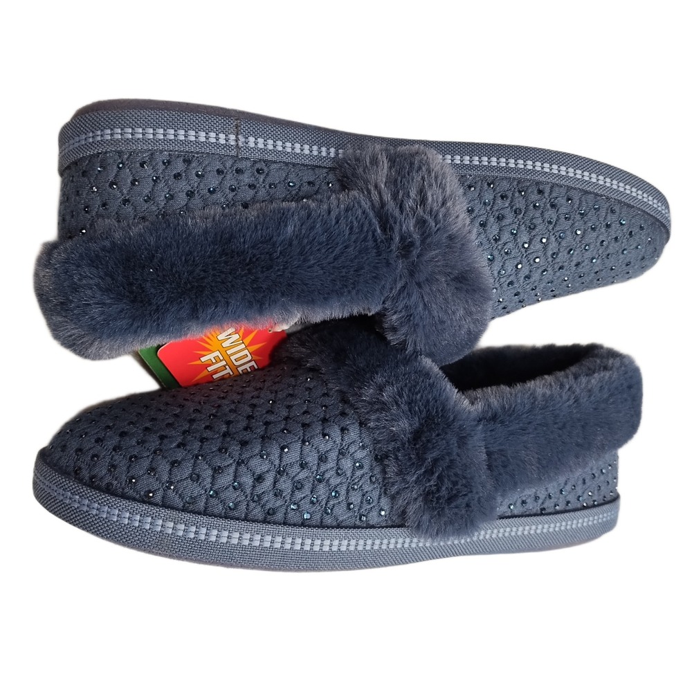 Skechers Cozy Campfire Slippers Womens 7.5W Blue Rhinestone Wide Fit Memory Foam